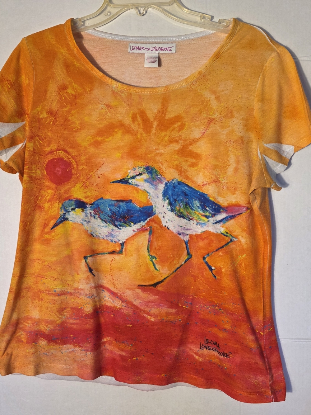 Leoma Lovegrove Wearable Art T Shirt Tag Youre It Sandpipers Bird Graphic Top